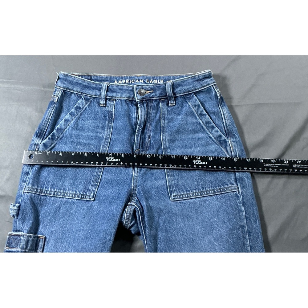 American Eagle Women Carpenter Jeans Blue Straight Leg Utility Pants Sz 2 X-Long - Picture 3 of 12